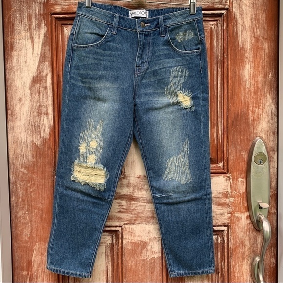 Wildfox NWT Baggy Worn Out Boyfriend Distressed Relaxed Fit Blue Denim Jeans 25 - Picture 3 of 16